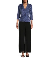 Alex Evenings 3/4 Sleeve Collar Neck Shimmer Satin Blouse