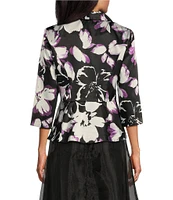 Alex Evenings 3/4 Sleeve Collared V-Neck Floral Blouse