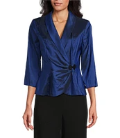 Alex Evenings 3/4 Sleeve Collared V-Neck Taffeta Blouse