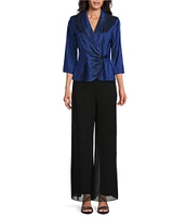 Alex Evenings 3/4 Sleeve Collared V-Neck Taffeta Blouse