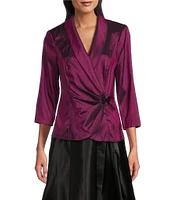 Alex Evenings 3/4 Sleeve Collared V-Neck Taffeta Blouse