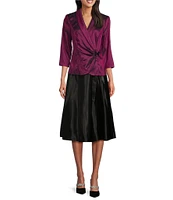 Alex Evenings 3/4 Sleeve Collared V-Neck Taffeta Blouse