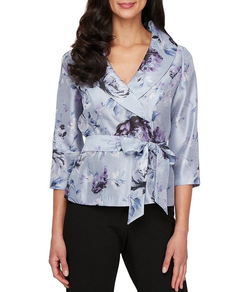 Alex Evenings 3/4 Sleeve Floral Print Organza Blouse