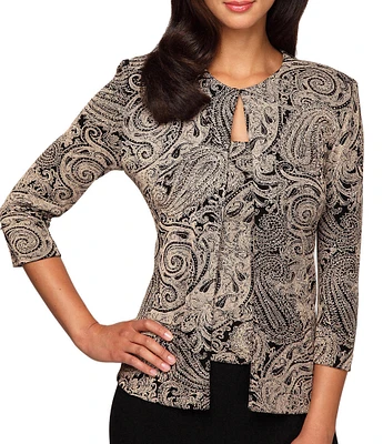 Alex Evenings Scoop Neck 3/4 Sleeve Glitter Printed Twinset