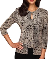 Alex Evenings Scoop Neck 3/4 Sleeve Glitter Printed Twinset