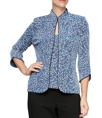 Alex Evenings Mock Neck 3/4 Sleeve Piping Glitter Embellished Printed 2-Piece Twinset