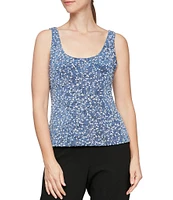 Alex Evenings Mock Neck 3/4 Sleeve Piping Glitter Embellished Printed 2-Piece Twinset