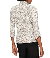 Alex Evenings Mock Neck 3/4 Sleeve Piping Glitter Embellished Printed 2-Piece Twinset