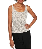 Alex Evenings Mock Neck 3/4 Sleeve Piping Glitter Embellished Printed 2-Piece Twinset