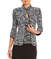 Alex Evenings Mock Neck 3/4 Sleeve Piping Glitter Embellished Printed 2-Piece Twinset