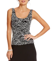 Alex Evenings Mock Neck 3/4 Sleeve Piping Glitter Embellished Printed 2-Piece Twinset