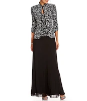 Alex Evenings Mock Neck 3/4 Sleeve Piping Glitter Embellished Printed 2-Piece Twinset
