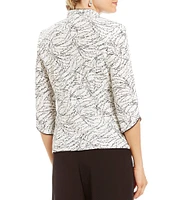Alex Evenings Mock Neck 3/4 Sleeve Piping Glitter Embellished Printed 2-Piece Twinset
