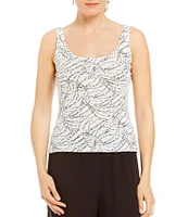 Alex Evenings Mock Neck 3/4 Sleeve Piping Glitter Embellished Printed 2-Piece Twinset