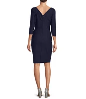 Alex Evenings Surplice V-Neck 3/4 Sleeve Ruffle Beaded Hip Detail Scuba Compression Sheath Dress