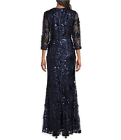 Alex Evenings 3/4 Sleeve Square Neck Sequin Gown