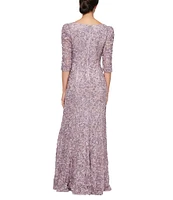 Alex Evenings 3/4 Sleeve Square Neck Soutache Lace Sheath Dress