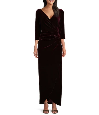 Alex Evenings 3/4 Sleeve Surplice V-Neck Tulip Hem Velvet Dress