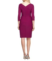 Alex Evenings 3/4 Sleeve V-Neck Ruched Stretch Compression Dress