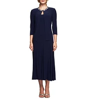 Alex Evenings Beaded 3/4 Sleeve Scoop Neck 2-Piece Jacket Dress