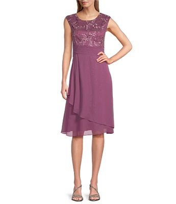 Alex Evenings Cap Sleeve Empire Waist Embroidered Midi Dress