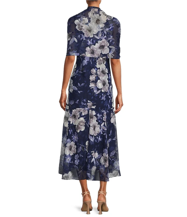 Compare Alex Evenings Cowl Neck Burnout Floral Print Sleeveless Midi Shawl  Dress | Liberty Center