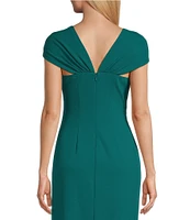 Alex Evenings Crepe Asymmetric Embellished Neck Cap Sleeve Sheath Dress