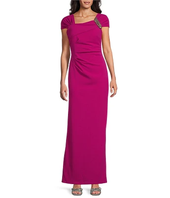 Alex Evenings Crepe Asymmetric Embellished Neck Cap Sleeve Sheath Dress