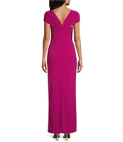 Alex Evenings Crepe Asymmetric Embellished Neck Cap Sleeve Sheath Dress