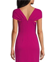 Alex Evenings Crepe Asymmetric Embellished Neck Cap Sleeve Sheath Dress