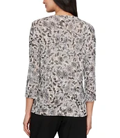 Alex Evenings Crew Neck 3/4 Sleeve Glitter Slinky Printed Twinset