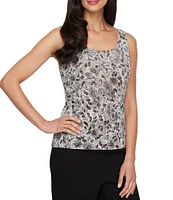 Alex Evenings Crew Neck 3/4 Sleeve Glitter Slinky Printed Twinset