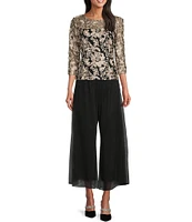 Alex Evenings Cropped Wide Leg Flowy Pants