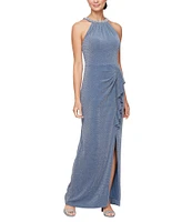 Alex Evenings Embellished Halter Neck Metallic Knit Dress