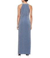 Alex Evenings Embellished Halter Neck Metallic Knit Dress