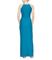 Alex Evenings Embellished Halter Neck Sleeveless Cascade Ruffle Sheath Dress