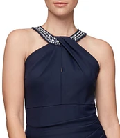 Alex Evenings Embellished Halter Neck Sleeveless Ruched Sheath Dress