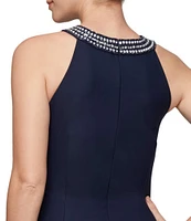 Alex Evenings Embellished Halter Neck Sleeveless Ruched Sheath Dress