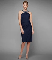 Alex Evenings Embellished Halter Neck Sleeveless Ruched Sheath Dress