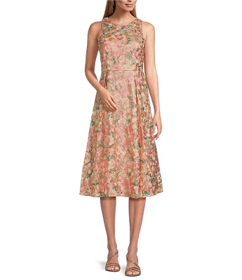 Alex Evenings Embroidered Floral A-Line Midi Dress