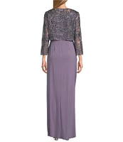 Alex Evenings Embroidered Floral Stretch Tulle Scoop Neck 3/4 Sleeve 2-Piece Jacket Dress