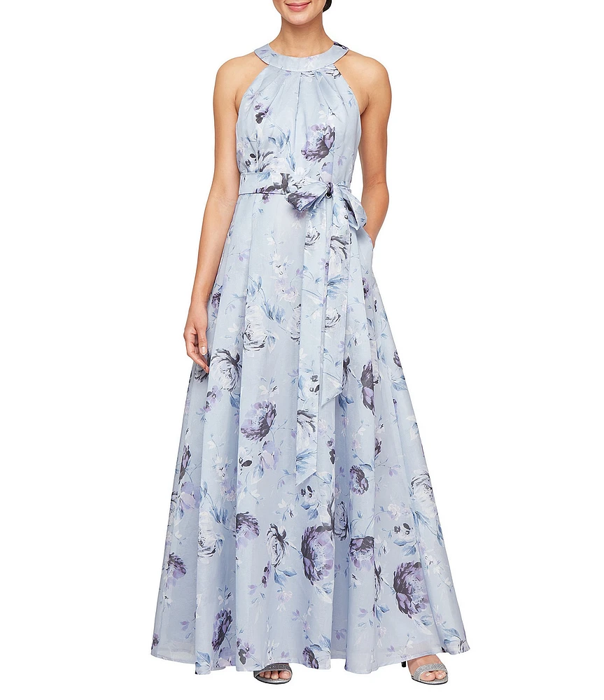 Alex Evenings Floral Print Halter Neck Shimmer Organza Ball Gown