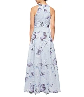Alex Evenings Floral Print Halter Neck Shimmer Organza Ball Gown