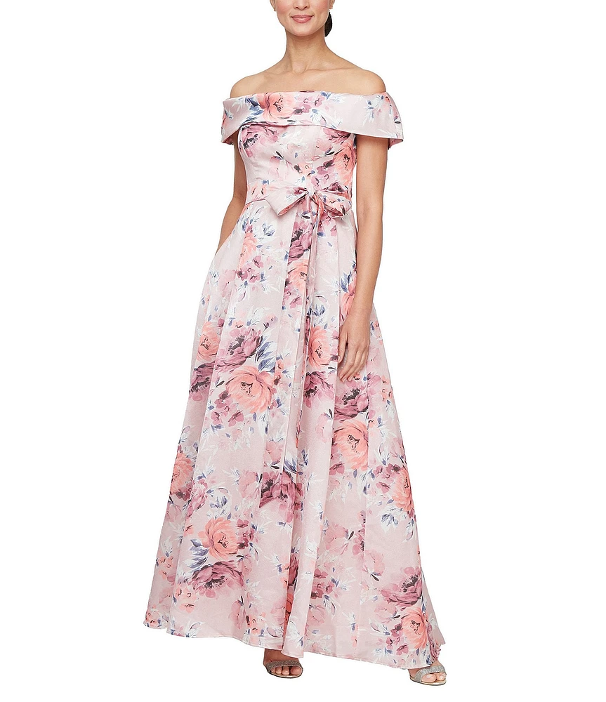 Alex Evenings Floral Print Off-The-Shoulder Organza Ball Gown