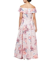Alex Evenings Floral Print Off-The-Shoulder Organza Ball Gown