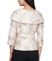 Alex Evenings Floral Print Portrait Collar Jacquard Blouse