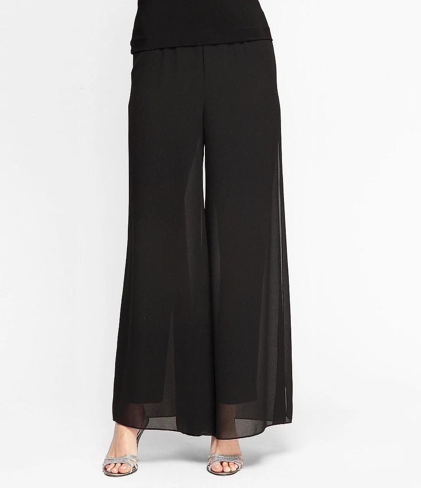 Alex Evenings Georgette Chiffon Wide Leg Mid Rise Flowy Pants