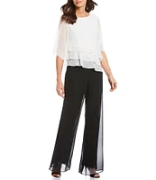 Alex Evenings Georgette Chiffon Wide Leg Mid Rise Flowy Pants