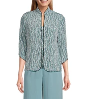 Alex Evenings Glitter Jersey Knit 3/4 Sleeve Mock Neck Twinset