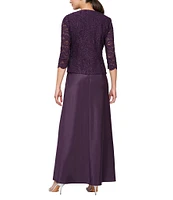 Alex Evenings Glitter Lace 3/4 Sleeve Square Neck Scallop Hem Bodice 2-Piece Jacket Gown